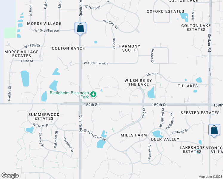map of restaurants, bars, coffee shops, grocery stores, and more near 11604 West 158th Street in Overland Park