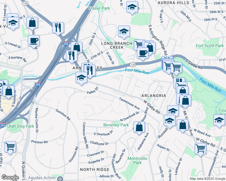 map of restaurants, bars, coffee shops, grocery stores, and more near 900 West Glebe Road in Alexandria