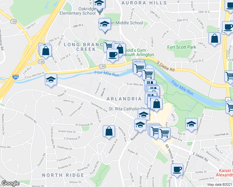 map of restaurants, bars, coffee shops, grocery stores, and more near 618 Notabene Drive in Alexandria