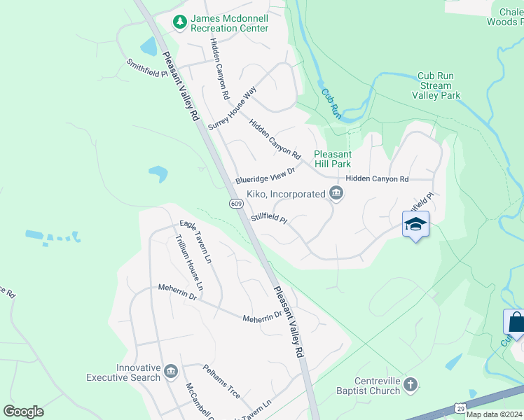 map of restaurants, bars, coffee shops, grocery stores, and more near 15188 Stillfield Place in Centreville