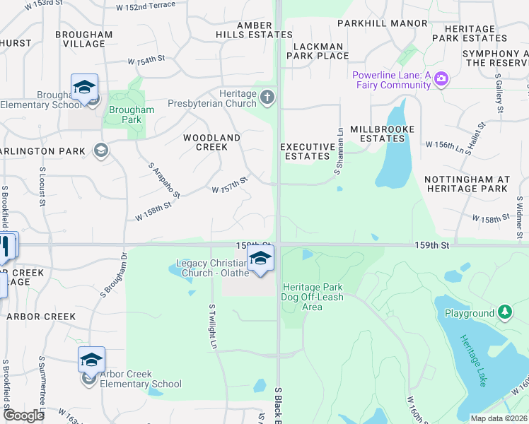 map of restaurants, bars, coffee shops, grocery stores, and more near 15133 West 157th Terrace in Olathe