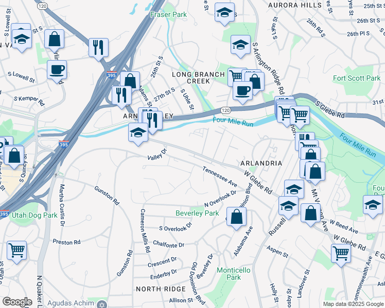map of restaurants, bars, coffee shops, grocery stores, and more near 900 West Glebe Road in Alexandria