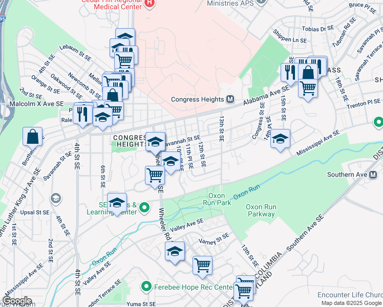 map of restaurants, bars, coffee shops, grocery stores, and more near 3320 11th Place Southeast in Washington
