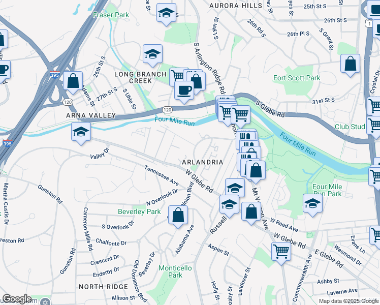 map of restaurants, bars, coffee shops, grocery stores, and more near 618 Notabene Drive in Alexandria