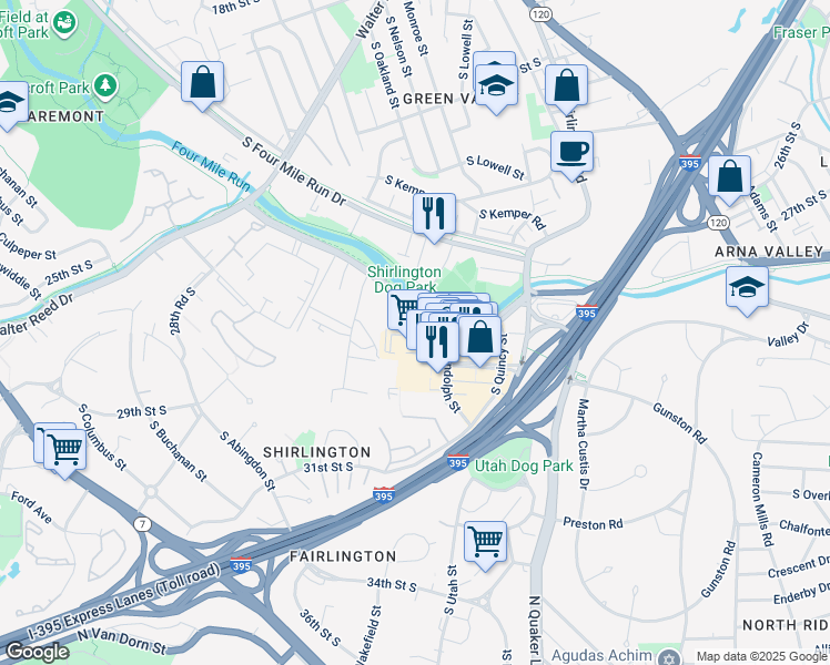 map of restaurants, bars, coffee shops, grocery stores, and more near 4220 Campbell Avenue in Arlington