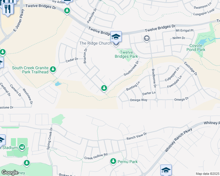 map of restaurants, bars, coffee shops, grocery stores, and more near 2843 Eastcliff Way in Lincoln