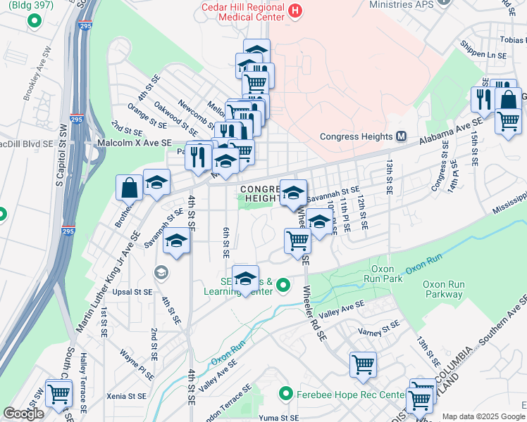 map of restaurants, bars, coffee shops, grocery stores, and more near 3303 7th Street Southeast in Washington