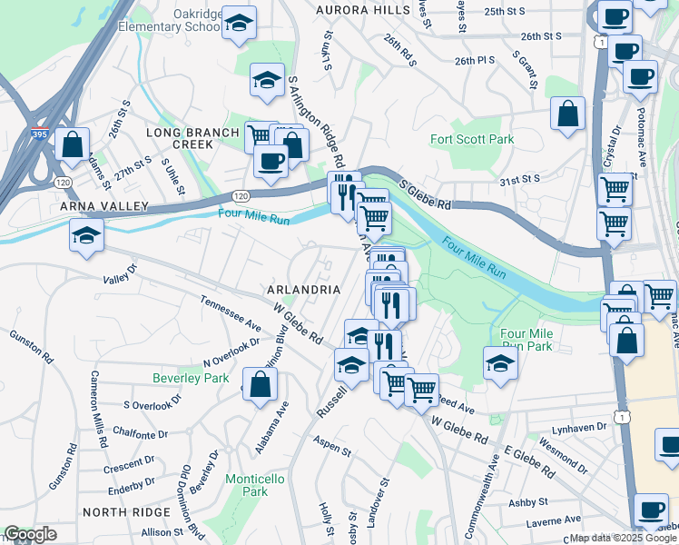 map of restaurants, bars, coffee shops, grocery stores, and more near 3908 Elbert Avenue in Alexandria