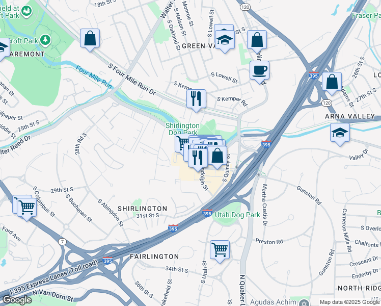 map of restaurants, bars, coffee shops, grocery stores, and more near 4235 Campbell Avenue in Arlington