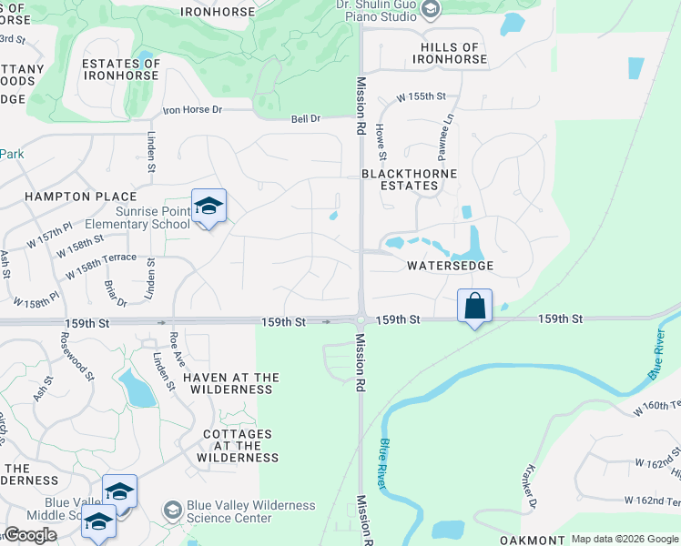 map of restaurants, bars, coffee shops, grocery stores, and more near 15602-15790 Mission Road in Overland Park