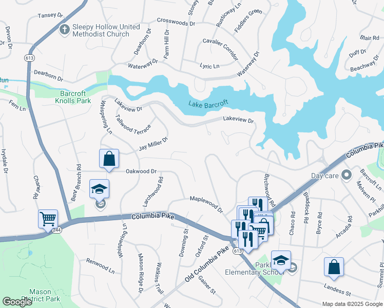 map of restaurants, bars, coffee shops, grocery stores, and more near 3749 Tennis Court in Falls Church