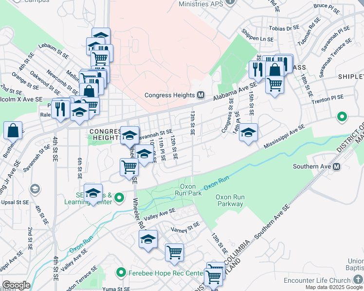 map of restaurants, bars, coffee shops, grocery stores, and more near 1214 Congress Street Southeast in Washington