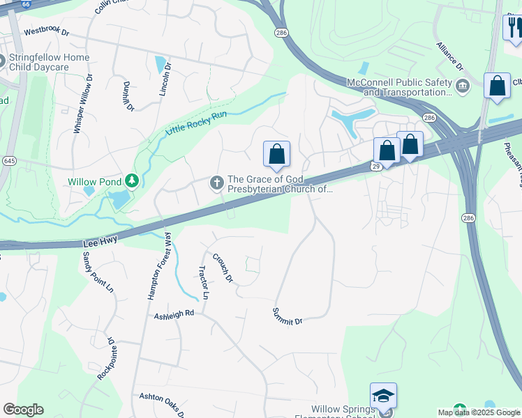 map of restaurants, bars, coffee shops, grocery stores, and more near 12725 Lee Highway in Fairfax