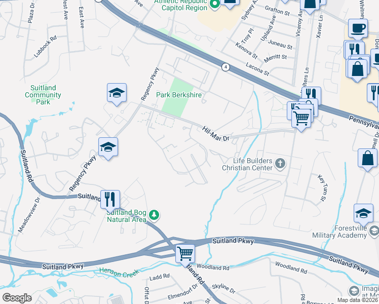 map of restaurants, bars, coffee shops, grocery stores, and more near 3520 Apothecary Street in District Heights