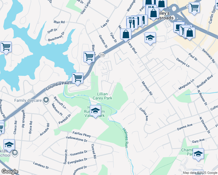 map of restaurants, bars, coffee shops, grocery stores, and more near 3822A Steppes Court in Falls Church