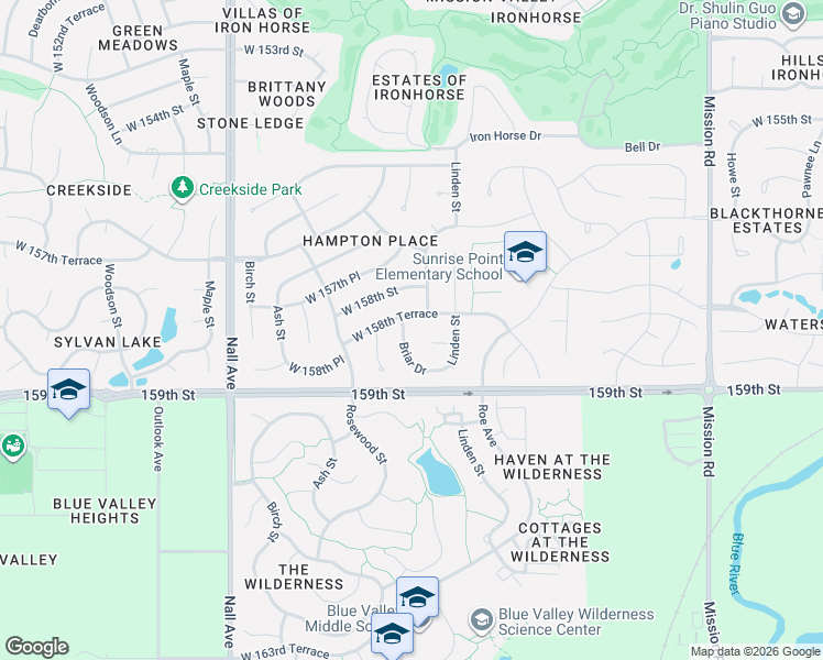 map of restaurants, bars, coffee shops, grocery stores, and more near 4914 West 158th Terrace in Overland Park