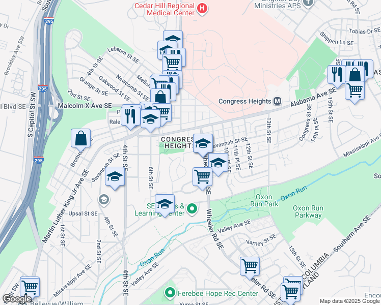 map of restaurants, bars, coffee shops, grocery stores, and more near 101 Independence Avenue Southeast in Washington