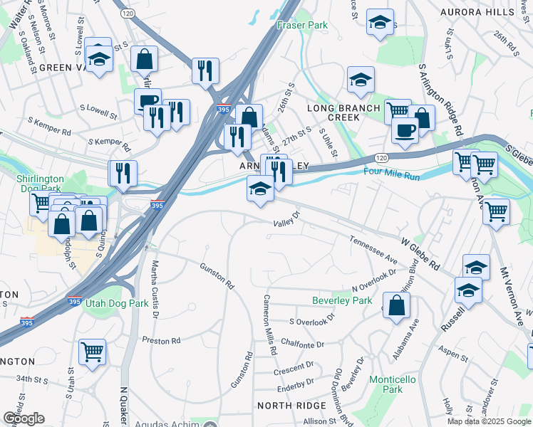 map of restaurants, bars, coffee shops, grocery stores, and more near 1115 Martha Custis Drive in Alexandria