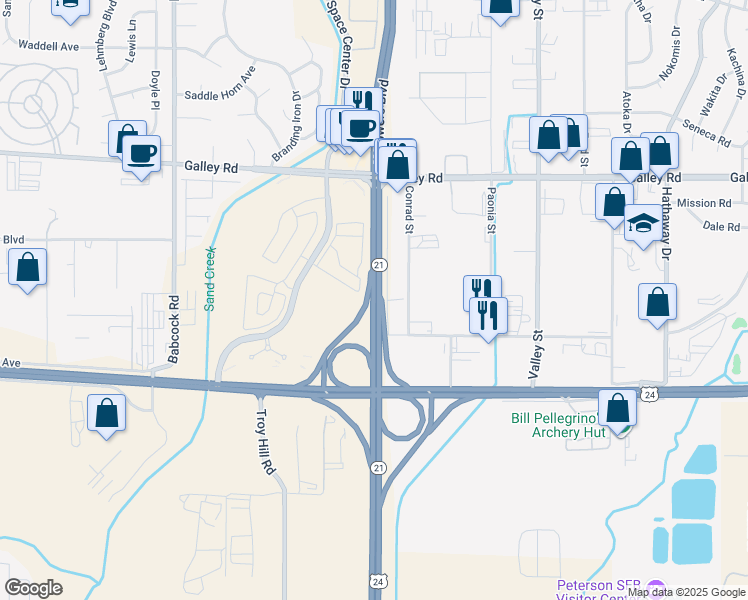 map of restaurants, bars, coffee shops, grocery stores, and more near 5869 Terminal Avenue in Colorado Springs