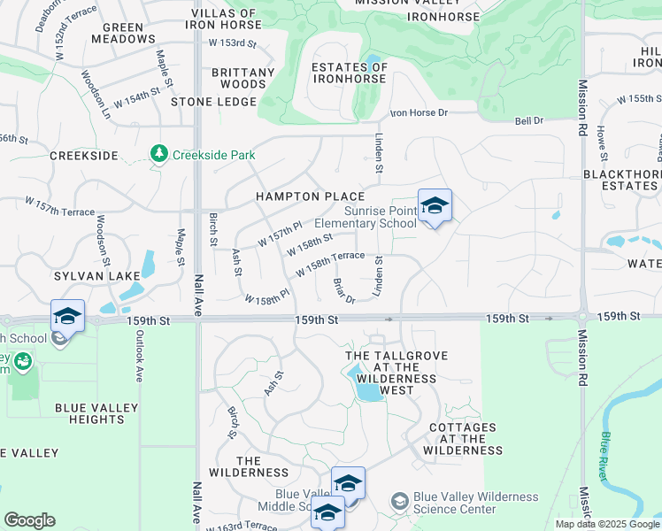 map of restaurants, bars, coffee shops, grocery stores, and more near 4914 West 158th Terrace in Overland Park