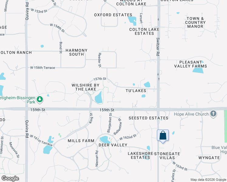 map of restaurants, bars, coffee shops, grocery stores, and more near 10803 157th Street in Overland Park