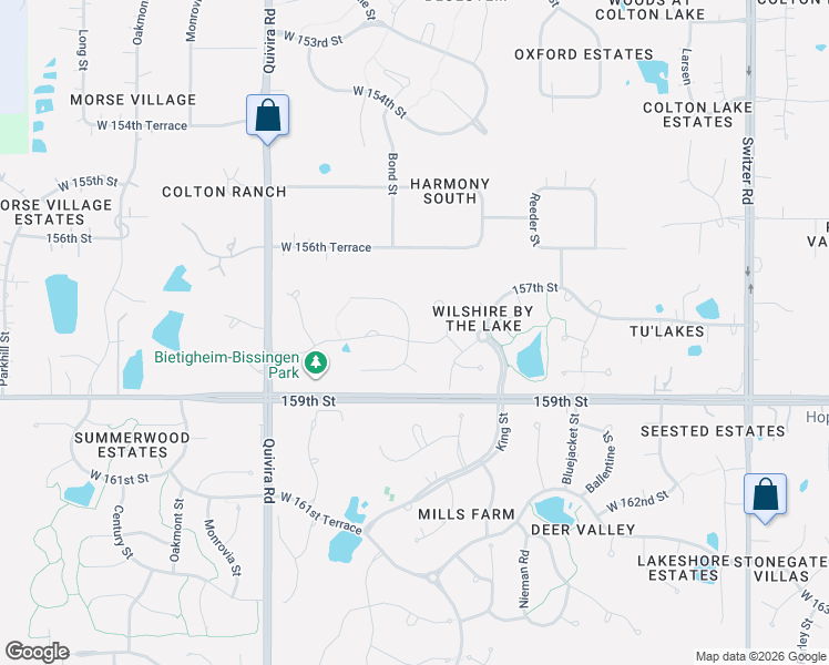 map of restaurants, bars, coffee shops, grocery stores, and more near 11505 West 157th Place in Overland Park