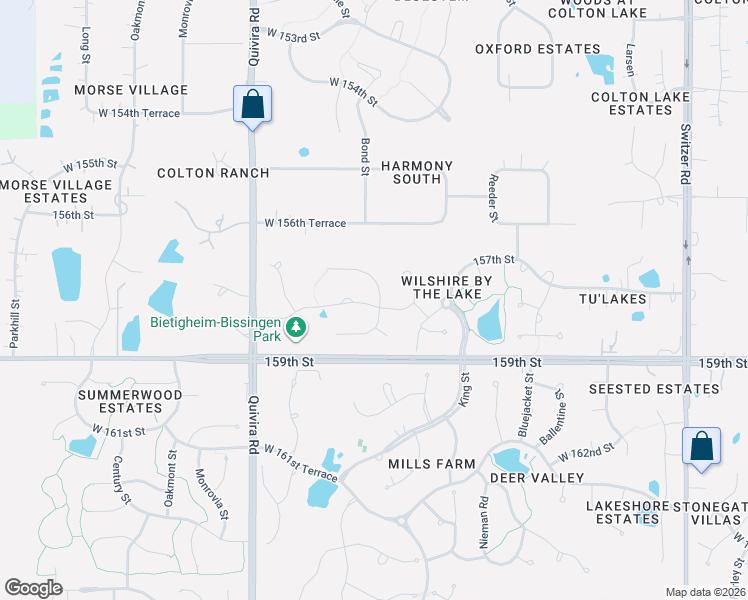 map of restaurants, bars, coffee shops, grocery stores, and more near 11604 West 158th Street in Overland Park