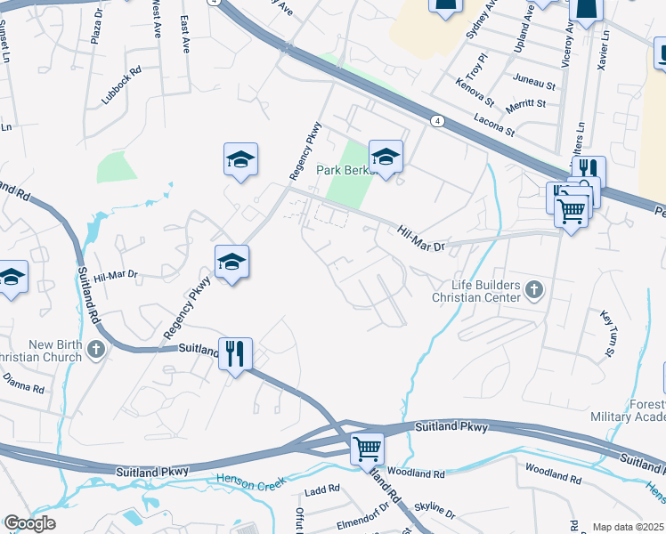 map of restaurants, bars, coffee shops, grocery stores, and more near 6050 South Hil Mar Circle in District Heights