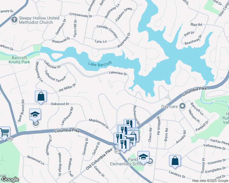 map of restaurants, bars, coffee shops, grocery stores, and more near 6370 Burton Circle in Falls Church
