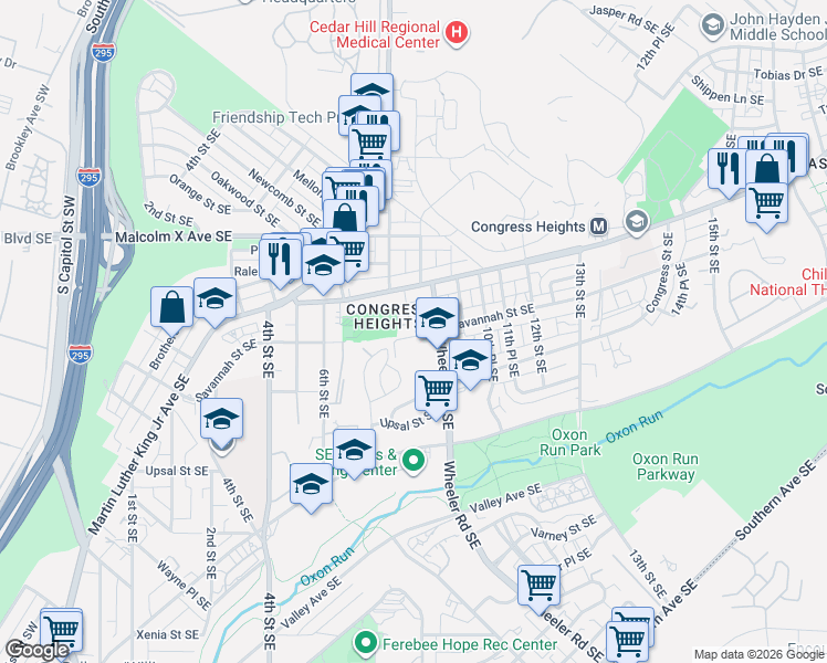 map of restaurants, bars, coffee shops, grocery stores, and more near 101 Independence Avenue Southeast in Washington
