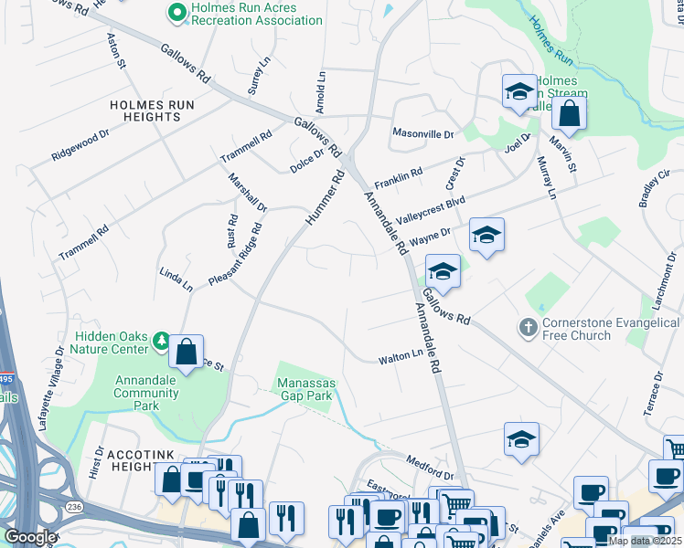 map of restaurants, bars, coffee shops, grocery stores, and more near 3798 Dade Drive in Annandale