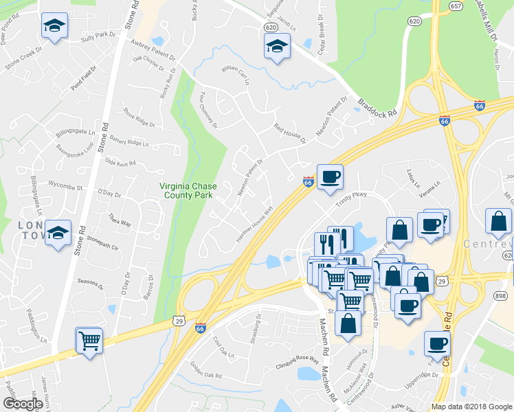 map of restaurants, bars, coffee shops, grocery stores, and more near 14325 Johnny Moore Court in Centreville