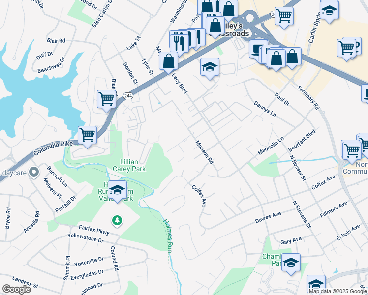 map of restaurants, bars, coffee shops, grocery stores, and more near 3803 Bell Manor Court in Falls Church