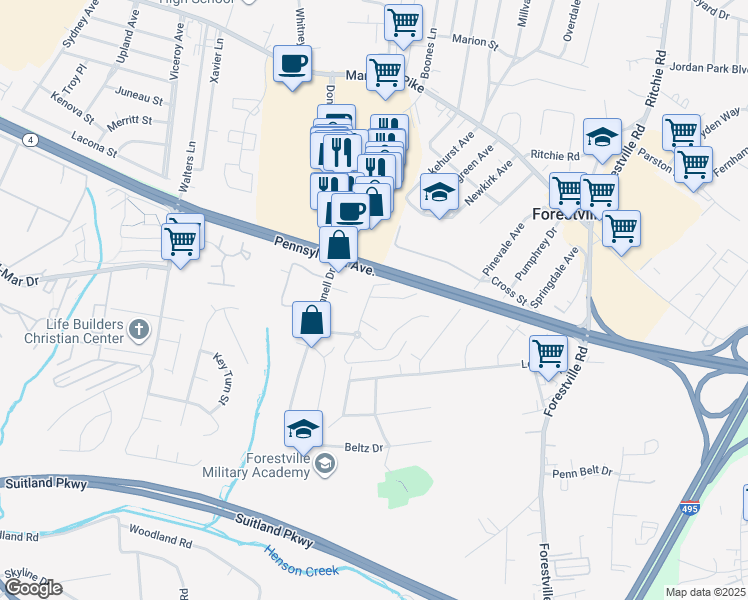 map of restaurants, bars, coffee shops, grocery stores, and more near 101 Independence Avenue Southeast in Washington