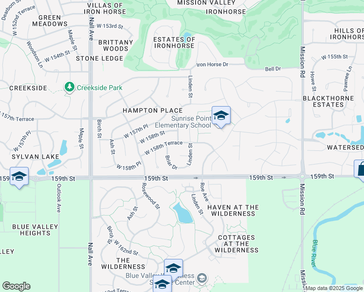map of restaurants, bars, coffee shops, grocery stores, and more near 4811 West 158th Terrace in Overland Park