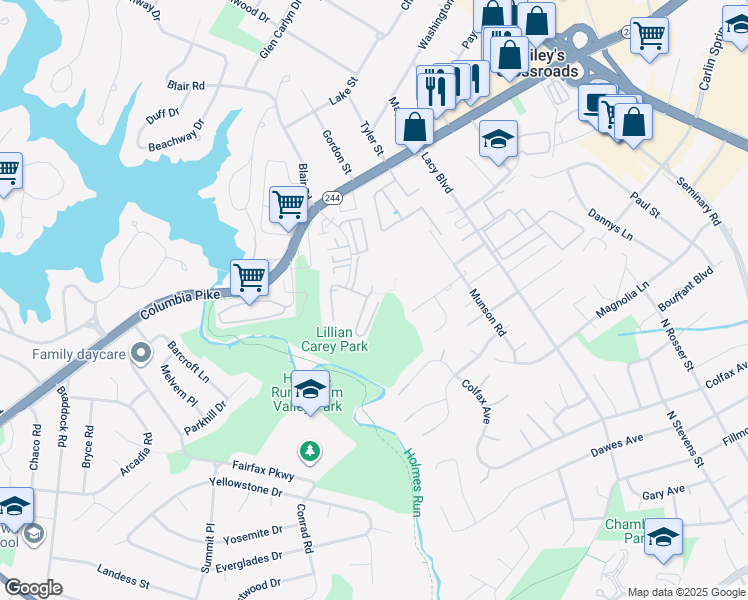 map of restaurants, bars, coffee shops, grocery stores, and more near 3895 Steppes Court in Falls Church