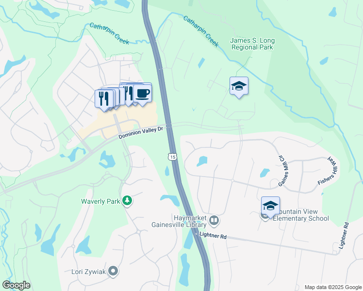 map of restaurants, bars, coffee shops, grocery stores, and more near 5354 Yorktown Run Court in Haymarket