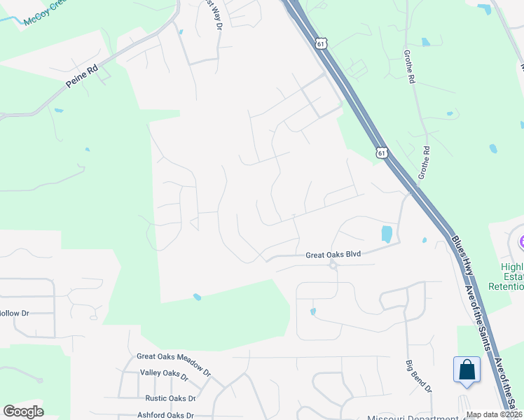 map of restaurants, bars, coffee shops, grocery stores, and more near 629 Furlong Court in Wentzville