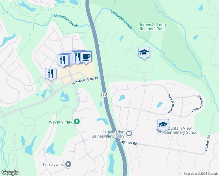 map of restaurants, bars, coffee shops, grocery stores, and more near 5354 Yorktown Run Court in Haymarket