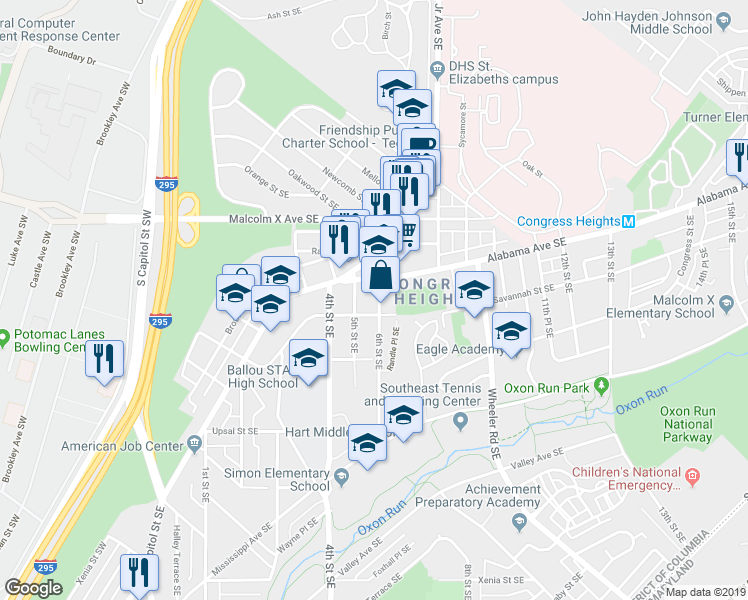 map of restaurants, bars, coffee shops, grocery stores, and more near 3215 6th Street Southeast in Washington