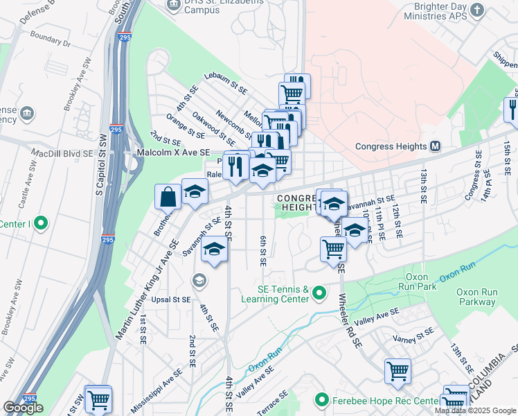 map of restaurants, bars, coffee shops, grocery stores, and more near 3215 6th Street Southeast in Washington
