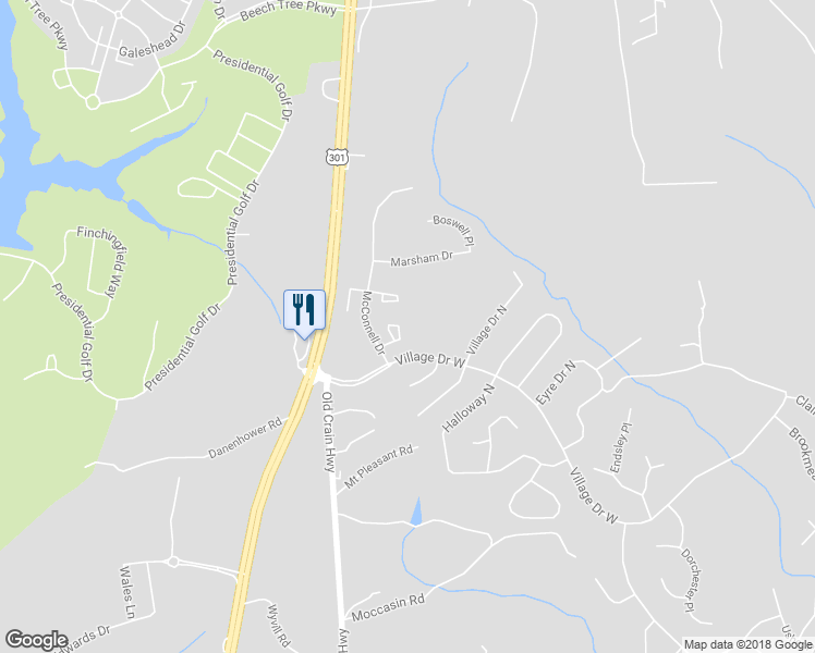 map of restaurants, bars, coffee shops, grocery stores, and more near 16145 Brookmead Court in Upper Marlboro