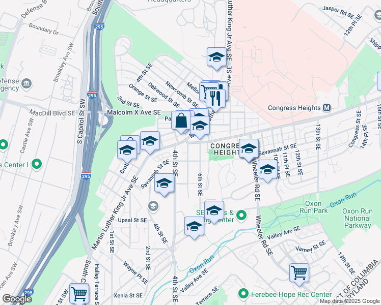 map of restaurants, bars, coffee shops, grocery stores, and more near 3212 5th Street Southeast in Washington