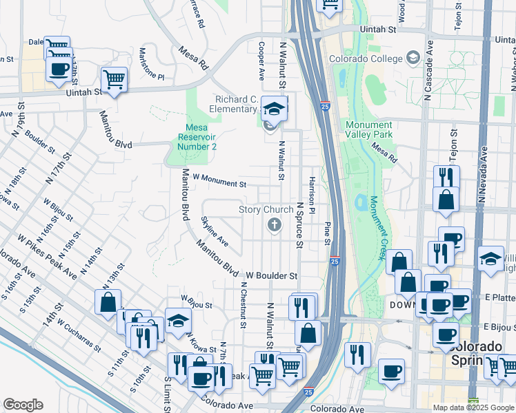 map of restaurants, bars, coffee shops, grocery stores, and more near 622 Cooper Avenue in Colorado Springs