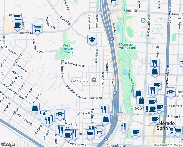 map of restaurants, bars, coffee shops, grocery stores, and more near 622 Cooper Avenue in Colorado Springs