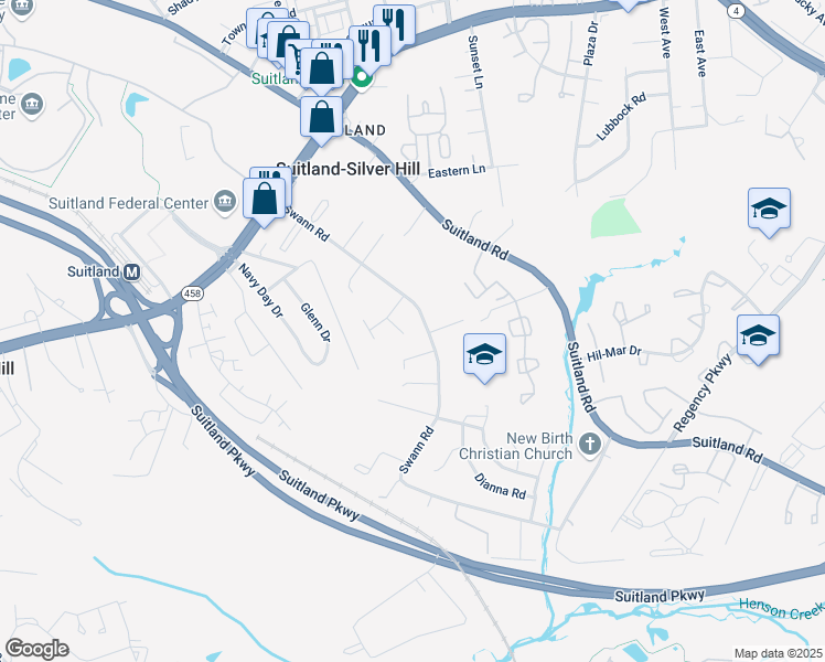 map of restaurants, bars, coffee shops, grocery stores, and more near 4906 Keir Court in Hillcrest Heights