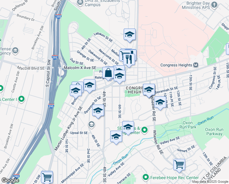 map of restaurants, bars, coffee shops, grocery stores, and more near 3212 5th Street Southeast in Washington