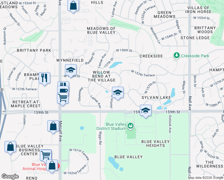 map of restaurants, bars, coffee shops, grocery stores, and more near 15778 Horton Street in Overland Park