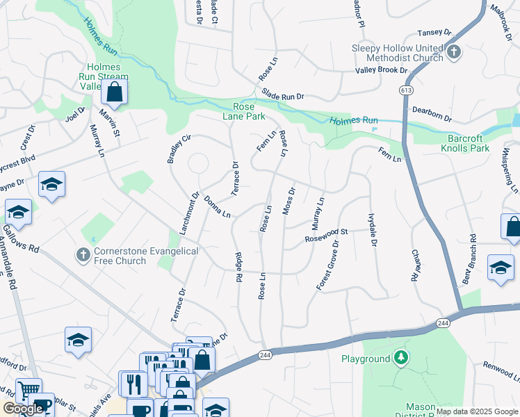 map of restaurants, bars, coffee shops, grocery stores, and more near 3714 Rose Lane in Annandale