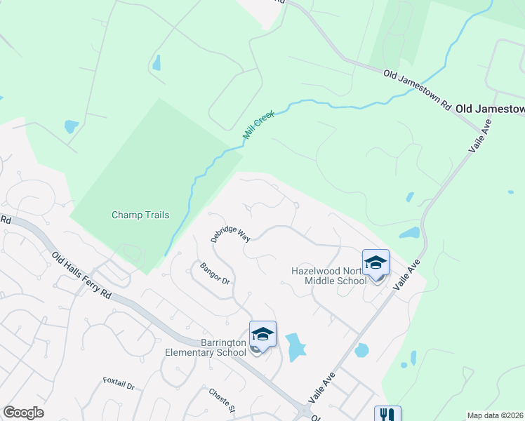map of restaurants, bars, coffee shops, grocery stores, and more near 4224 Corrales Drive in Florissant